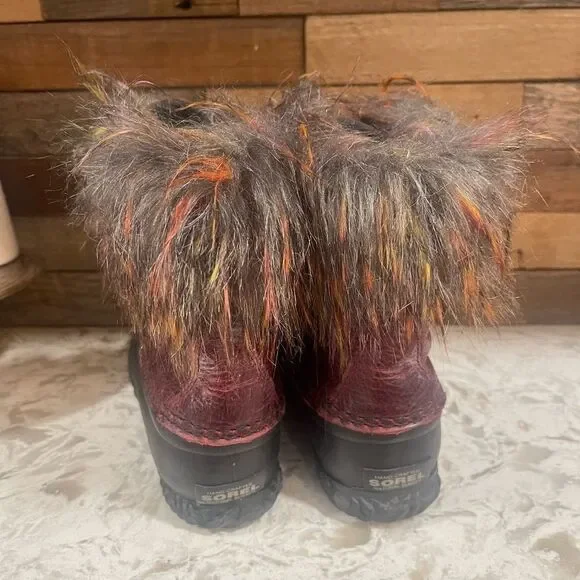 Sorel Women's Red and Black Winter Boots with Faux Fur - Picture 2 of 5